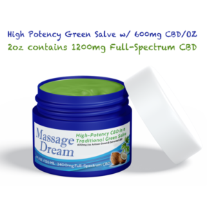 2oz Jar of Massage Dream Green Salve w/ 600mg/oz Full-Spectrum CBD